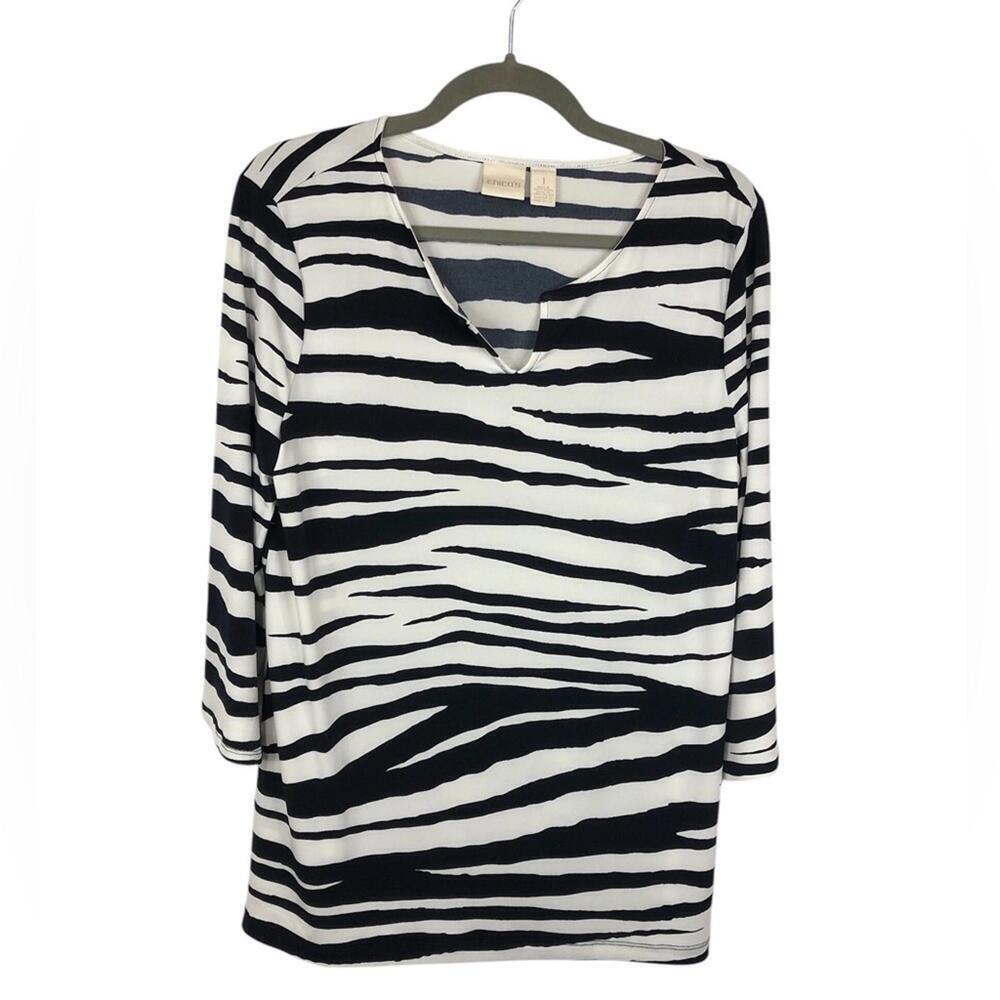 Chico’s Zebra Print Tunic V Neck w/Keyhole Side Slit Hem [COPY]